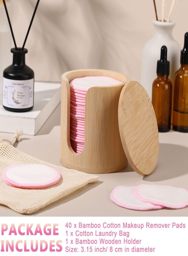 Foaincore 40 Pcs Reusable Makeup Remover Pads with Mesh Storage Bag and Bamboo Box Washable Bamboo Cotton Rounds Soft Reusable Face Pad for Toner Skin Various Skin Care Products(White Pink) - Image 5